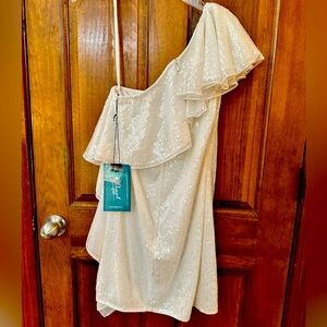 Mac Duggal size 8 White sequin one shoulder party dress- NWT